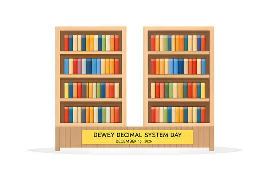 Dewey decimal system day library illustration with bookshelf and book collection