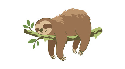 Obraz premium Illustration of a sleeping sloth on a tree branch