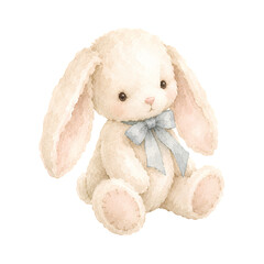 Cute Watercolor Bunny Rabbit with Blue Bow