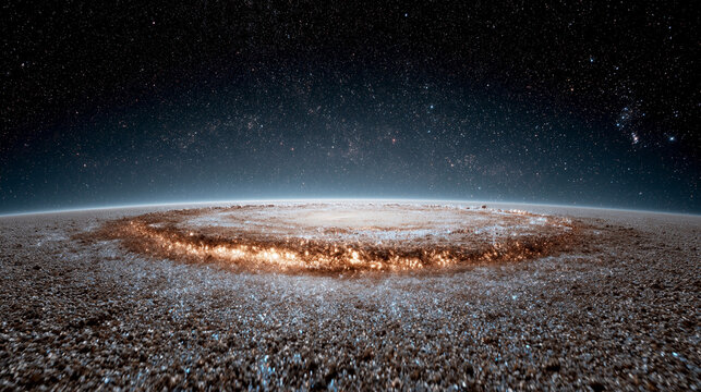 Abstract glowing ring of light floating in outer space among distant glowing stars