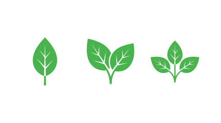 Fototapeta premium Three green leaf icons in a minimalist eco design symbolizing growth, nature and sustainability