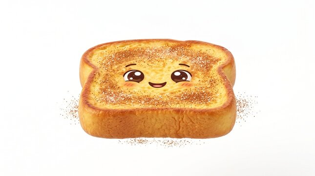 Golden brown French toast slice with playful happy face design for breakfast menus and food blogs