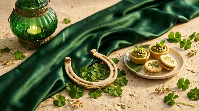 Vintage horse shoe and bridle with herbs on rustic plate