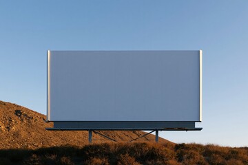 Fototapeta premium Large empty billboard on a steel frame against a mountain ridge, featuring a blank white mockup panel and copy space for outdoor advertising