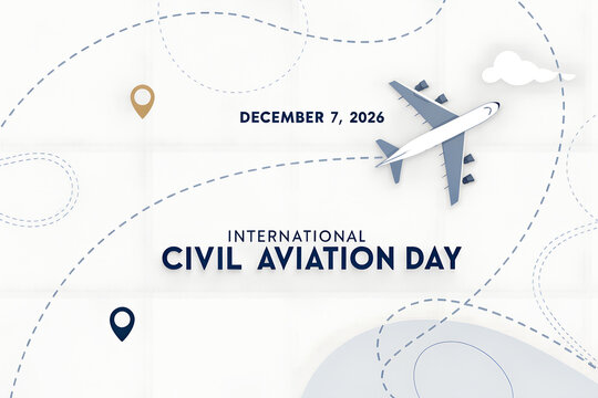 International civil aviation day concept with airplane and route map design