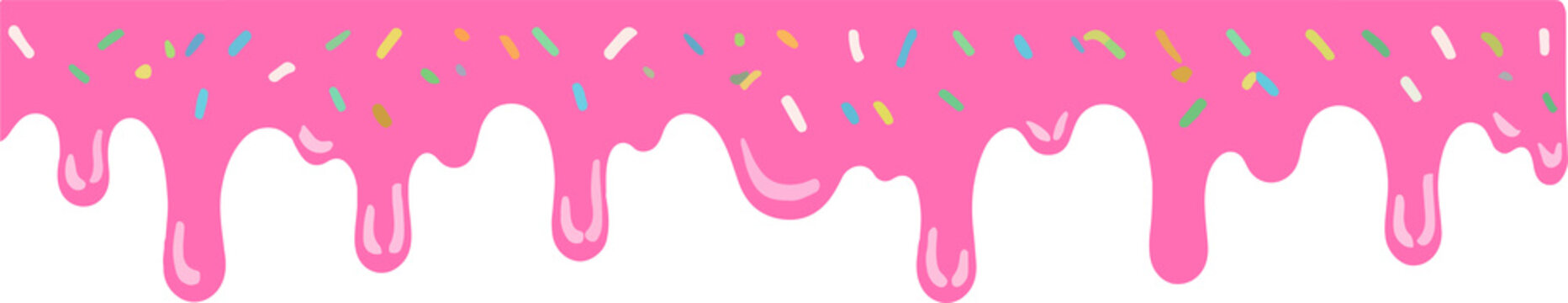 Sweet pink icing drip border with colorful sprinkles glaze drip sweet frosting cake topping
