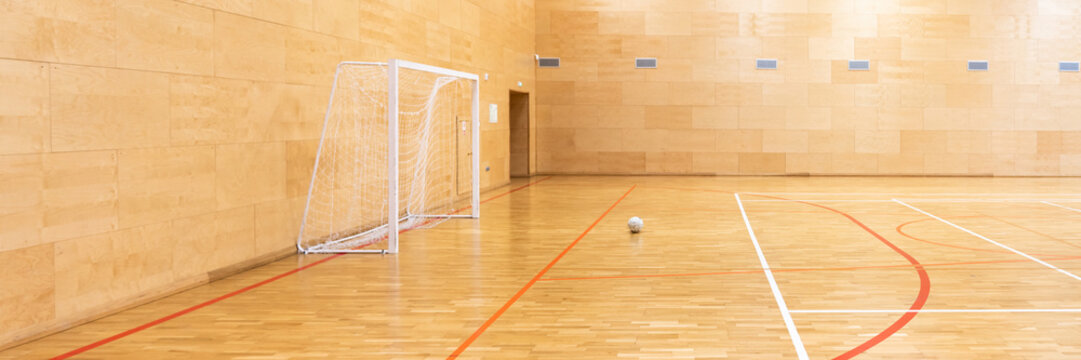 Gates for mini football. Hall for handball in modern sport court