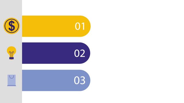 A Graphic Displaying Three Numbered Rounded Rectangles with a Dollar Sign Icon to the Side, Business Finance and Pricing Options Motion Graphic.