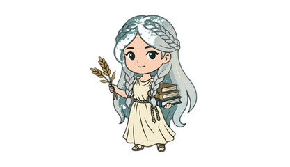 Chibi Goddess of Knowledge Holding Books and Wheat