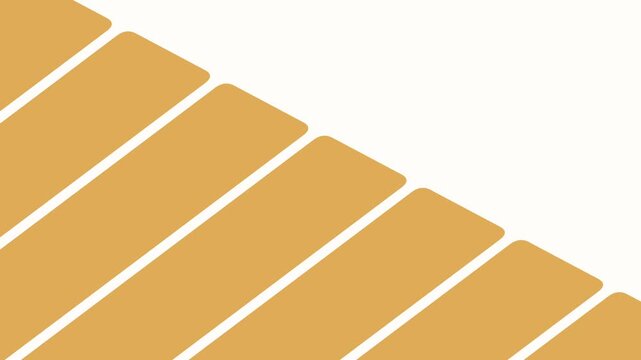 Angled Gold Rectangles with Rounded Corners Running Diagonally across a White Background, Abstract Dynamic Motion Graphic.
