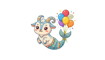 Fototapeta premium Cute Capricorn Zodiac Creature with Balloons