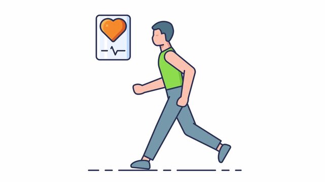 Man Running with heart rate tracking cardio exercise. Animated icon style, looping animation with alpha channel
