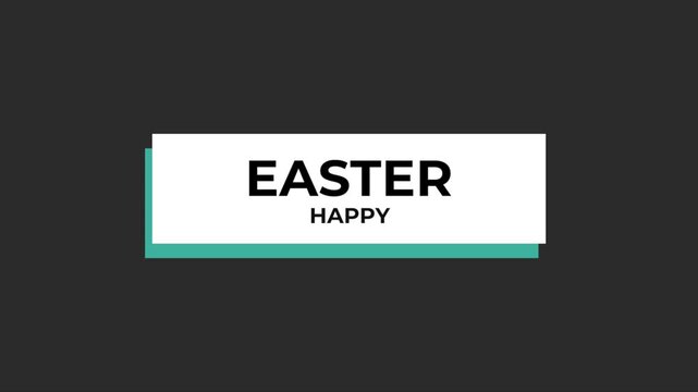 Easter Banner featuring a White Rectangle with EASTER Text over HAPPY on a Teal Bar against a Dark Gray Background, Festive Holiday Header.