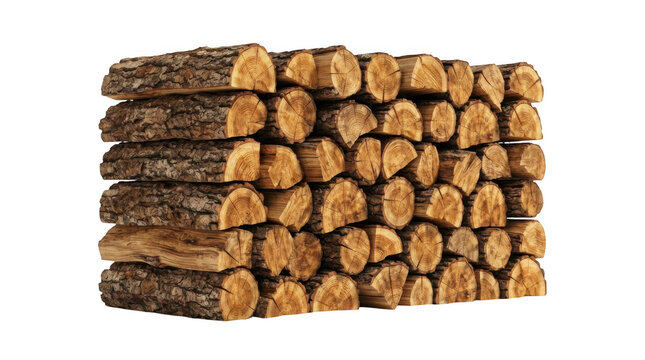 Stack of dry chopped firewood logs for heating isolated on transparent background