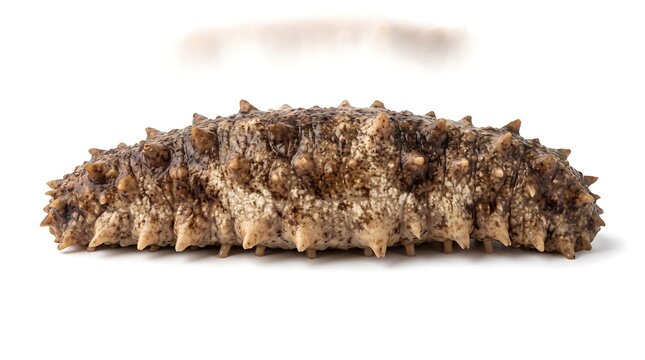A single sea cucumber isolated on a white background.