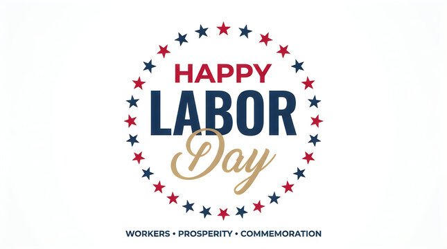 Happy labor day greeting card design with patriotic stars and elegant typography isolated on white background