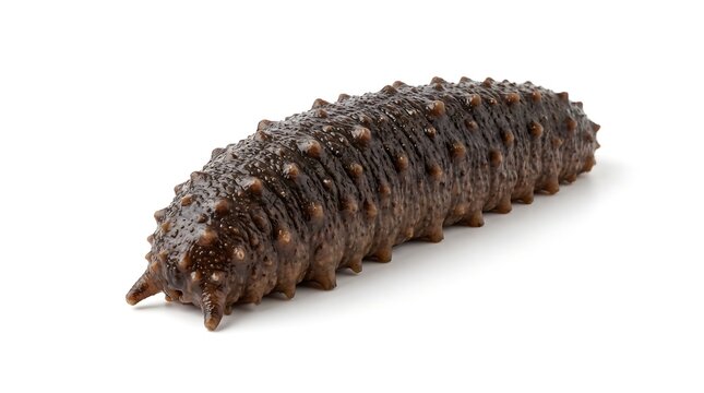 A single raw sea cucumber isolated on a white background.
