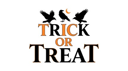 Obraz premium Festive halloween design with the words trick or treat and silhouettes of flying crows above