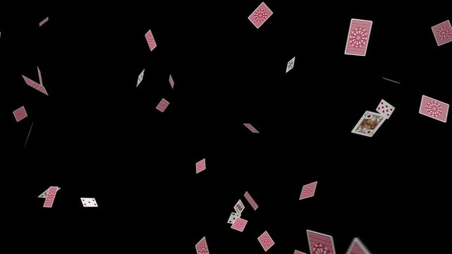 playing cards spinning diagonally across screen,4K loop animation 3d with alpha mask