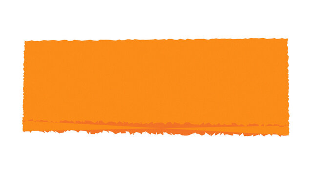 Isolated orange rectangular paper scrap with torn rough edges for design transparent background