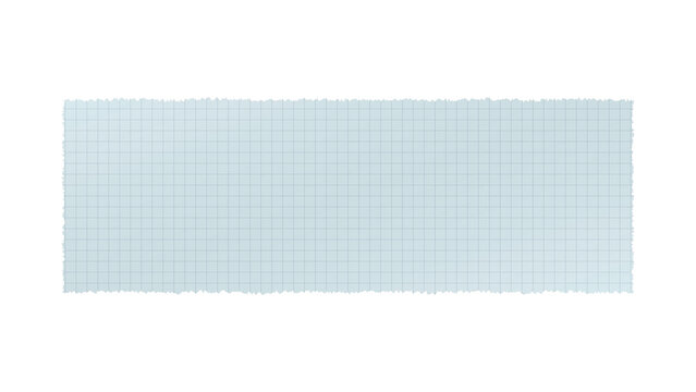 Rectangular piece of torn graph paper with a grid pattern isolated on a clean white background transparent background
