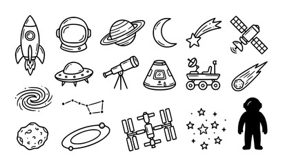 Space Exploration Science Line Art Elements Vector Illustration Collection © Md Monirul