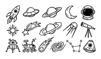 Retro Space and Astronomy Doodle Line Art Elements Vector Collection © Md Monirul