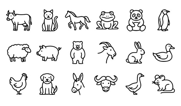 Domestic Animals Thin Line Icon Pack Minimalist Outline Farm and Pet Vector Collection