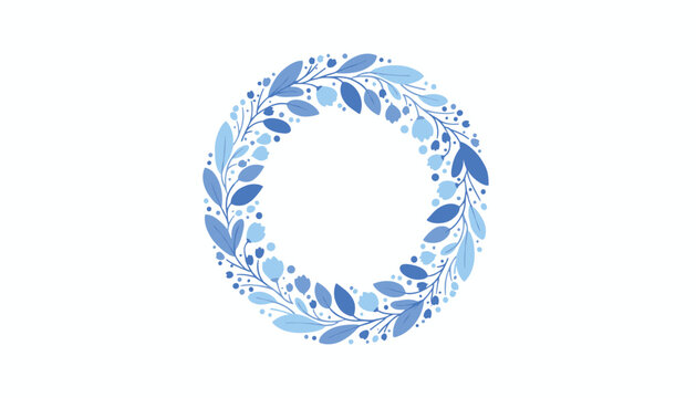 Elegant circular floral wreath intricately crafted from leaves and delicate blossoms in rich shades of blue.