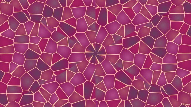 Abstract kaleidoscopic pink geometric mosaic animation rotating in a seamless loop