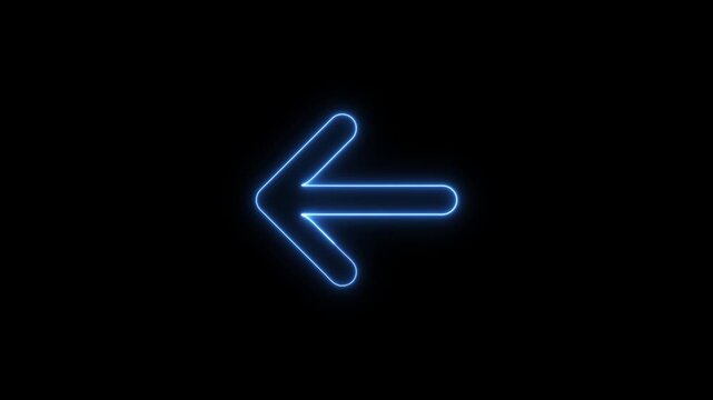 Neon Blue Rewind Backward Arrow Icon Glowing Media Control Symbol on Black Background