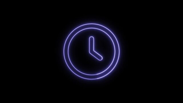 Blue Neon Clock Icon Animation on Black Background