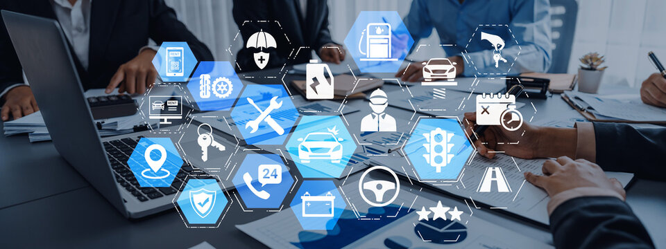 Car service and insurance provide vehicle maintenance, car insurance coverage claim app, and safety. Mobile car service and insurance, cost estimate, driver user gain confidence and protection. Entice