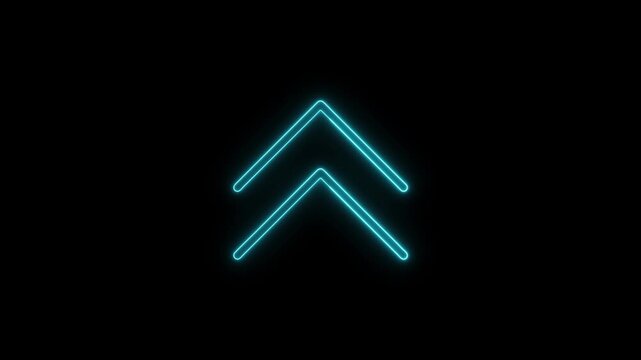 Cyan Neon Double Up Arrow Animation on Black Background
