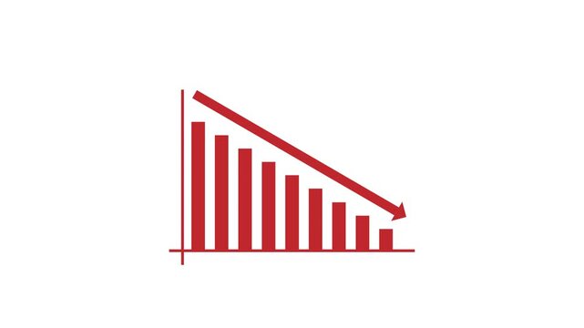 4K motion graphic of Graph chart marketing sales profit decreasing with alpha channel transparency. 2D cartoon animation of Downfall financial status of corporate business on white background.