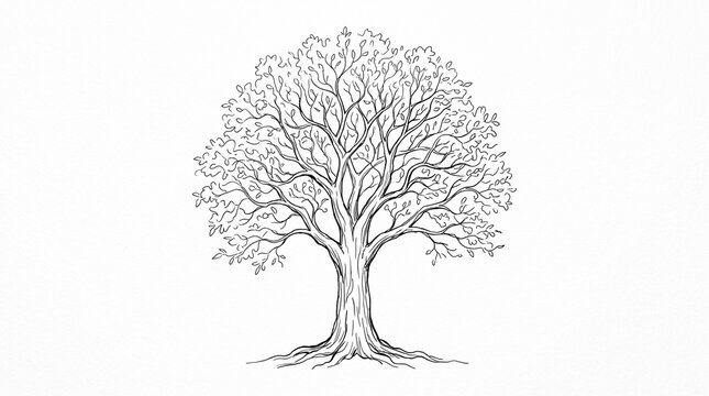 Minimalist Hand-Drawn Tree Line Art Sketch