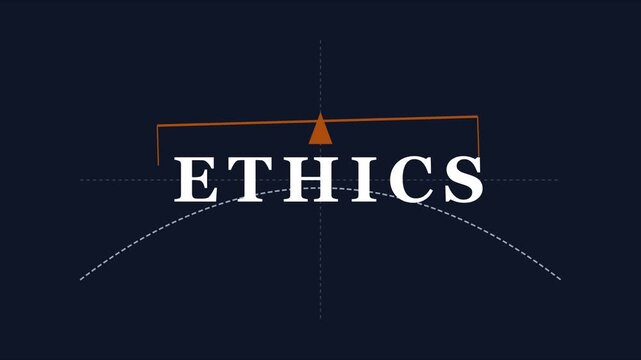 Business ethics concept with animated balance scale for corporate integrity and standards presentation animation 4k