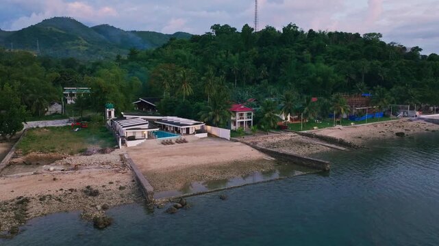 Sunset Drone View Above Lower Anongan Coast, Cebu, Philippines
