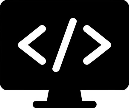 Computer monitor icon with code symbols for web development isolated on transparent background