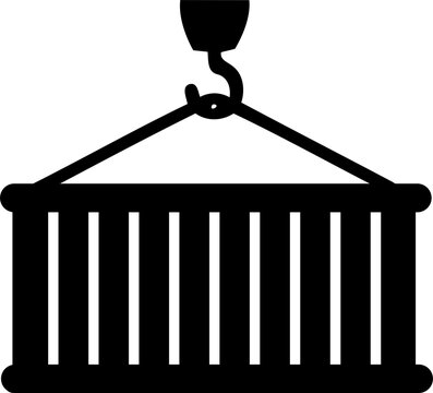 Shipping container lifted by a crane hook icon isolated on transparent background