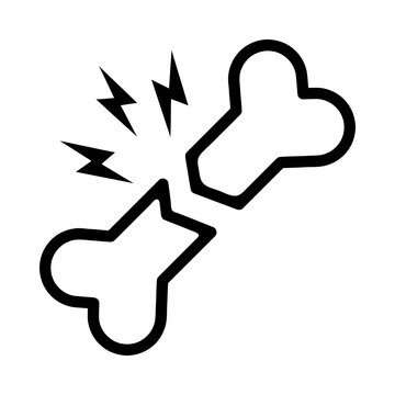 Broken bone icon with flash symbol