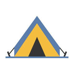 Simple blue and yellow tent icon camping symbol © vectree