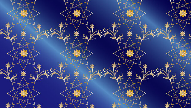golden stars on blue,Premium Royal Gold, Turkish Tezhip, pattern, blue, leaves, stars