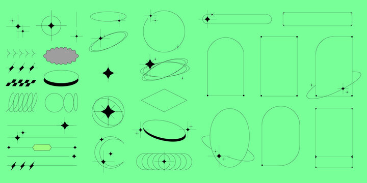 Abstract Green Geometric Shape Elements Set, Modern Basic Shapes and Graphic Design Assets