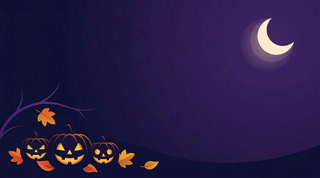 Halloween night background with crescent moon and spooky pumpkins, halloween