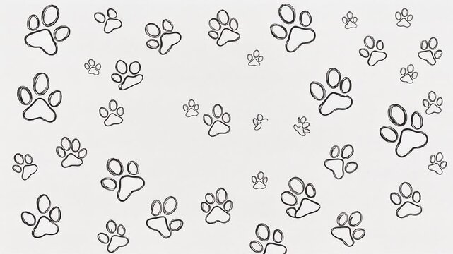 Hand Drawn Paw Print Doodle Pattern Background