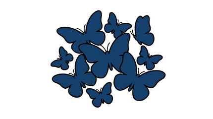 Naklejka premium Cluster of blue butterfly silhouettes in flight.