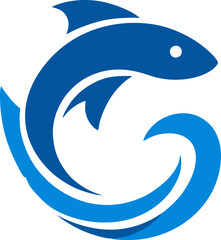 Fototapeta premium Blue whale swimming logo vector illustration isolated on white background