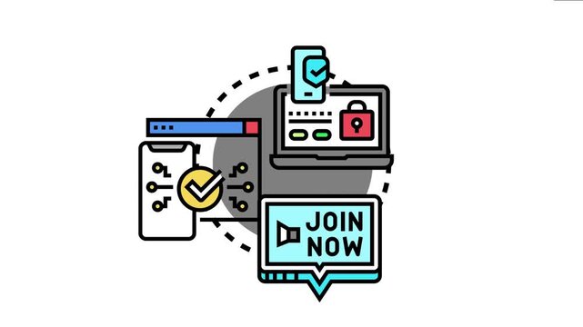 Digital devices demonstrating a multi factor authentication process, linking a laptop, mobile phone, and a join now screen to ensure secure user verification
