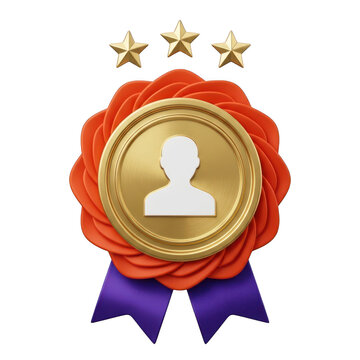 Achievement badge with person icon and stars for profile use.